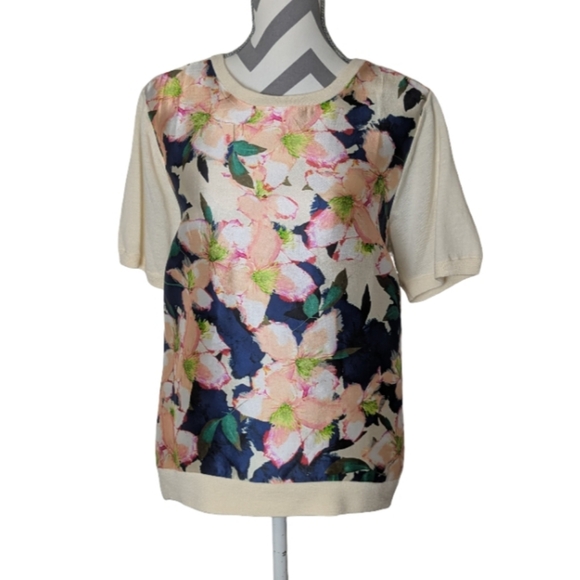 J.Crew Cove Floral Merino Wool Silk Short Sleeve Sweater Top Large Lightweight - Picture 8 of 8
